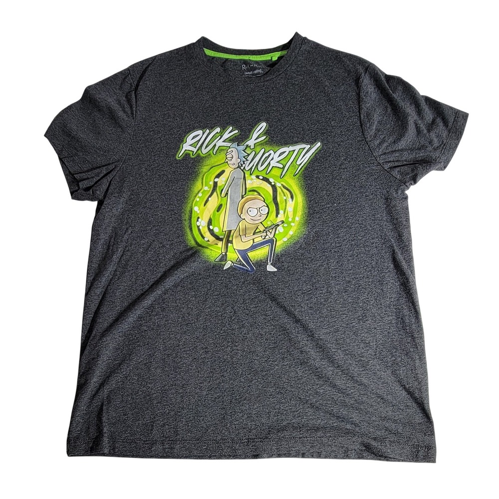 Rick and Morty Adult Swim Graphic Tee Charcoal Heather Gray Large